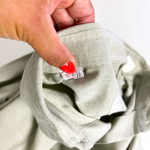 Ermenegildo Zegna Soft Large 43 17 Cotton Dress Shirt Gray Sage Green - Picture 7 of 9